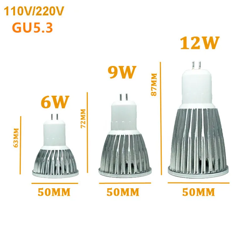 Nieuwe High Power Lampada Led MR16 GU5.3 COB 6 w 9 w 12 w Dimbare Led Cob Spotlight Cool wit MR 16 12 v Bulb Lamp GU 5.3 220 v