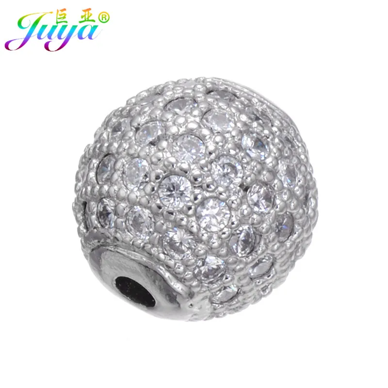 Juya DIY Cubic Zirconia 6 Size Metal Ball Charm Beads Accessories For Needlework Natural Stones Pearls Trendy Jewelry Making