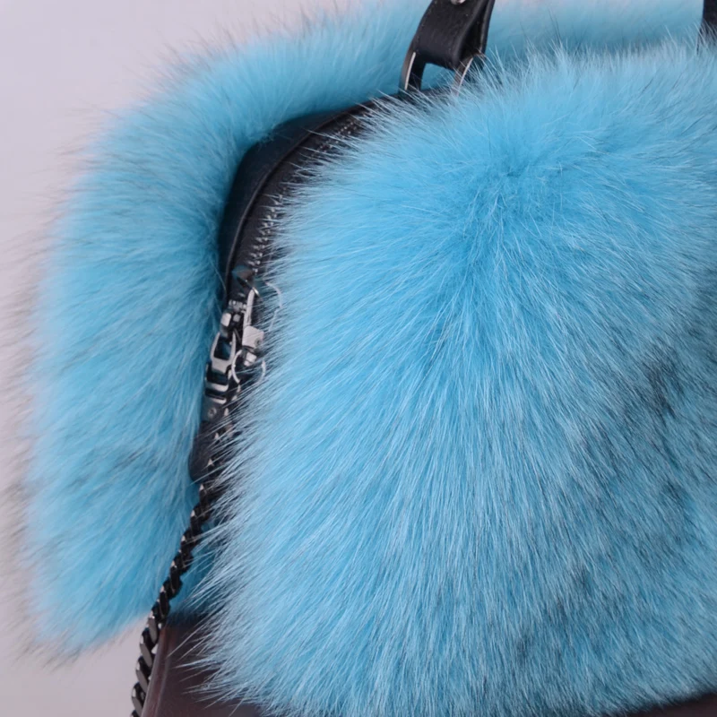 New Genuine Fox Fur Women\'s Handbag Winter Warm Female Fashion Shoulder banquet Genuine Leather Bag Multicolour Fox Fur Bags