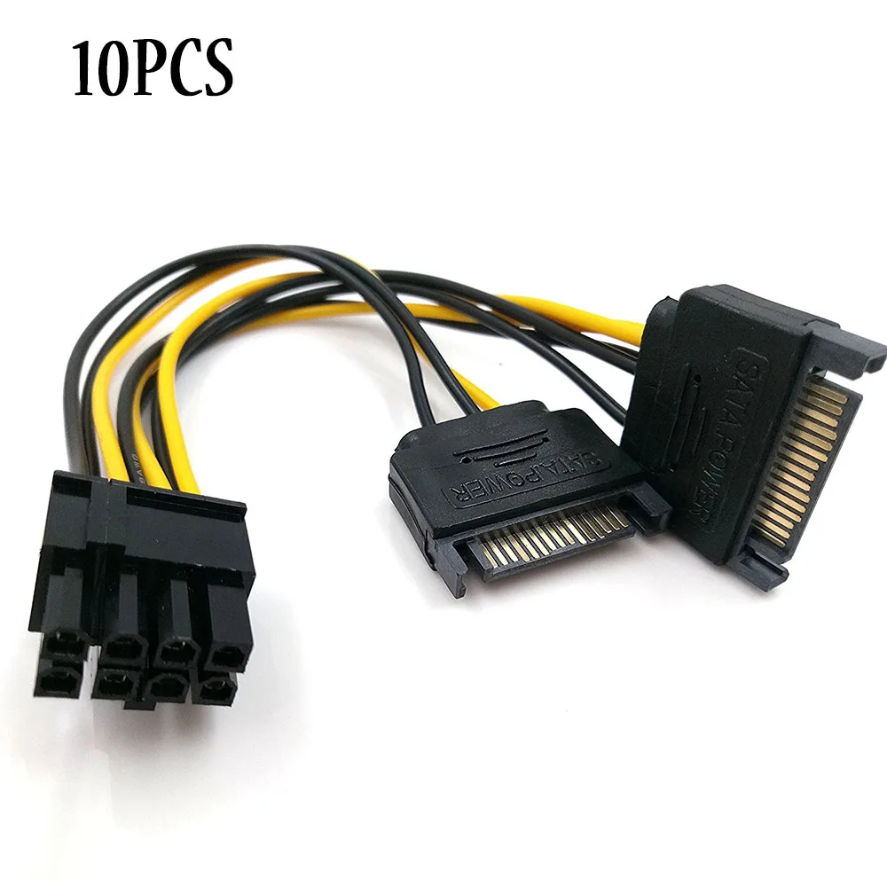 

10 шт. двойной 15-контактный разъем SATA «папа» на PCIe 8Pin (6 + 2) «папа» PCI Express PCI-E адаптер для видеокарты сплиттер кабель питания