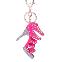 chaveiro!fashion Rhinestone High-heeled shoes keychain car Pendant key ring women bag charms keyring key holder Friends gift