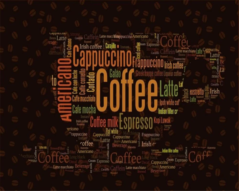 

Beibehang Custom wallpaper European letter coffee cup decoration background cafe mural home decoration TV bed mural 3d wallpaper