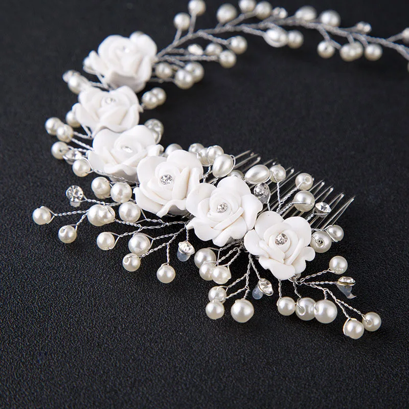 Pearl Flower Headband Bridal Hair Combs Fashion Tiaras de Noiva Wedding Hair Accessories Fairy Marriage Hair Jewelry For Women
