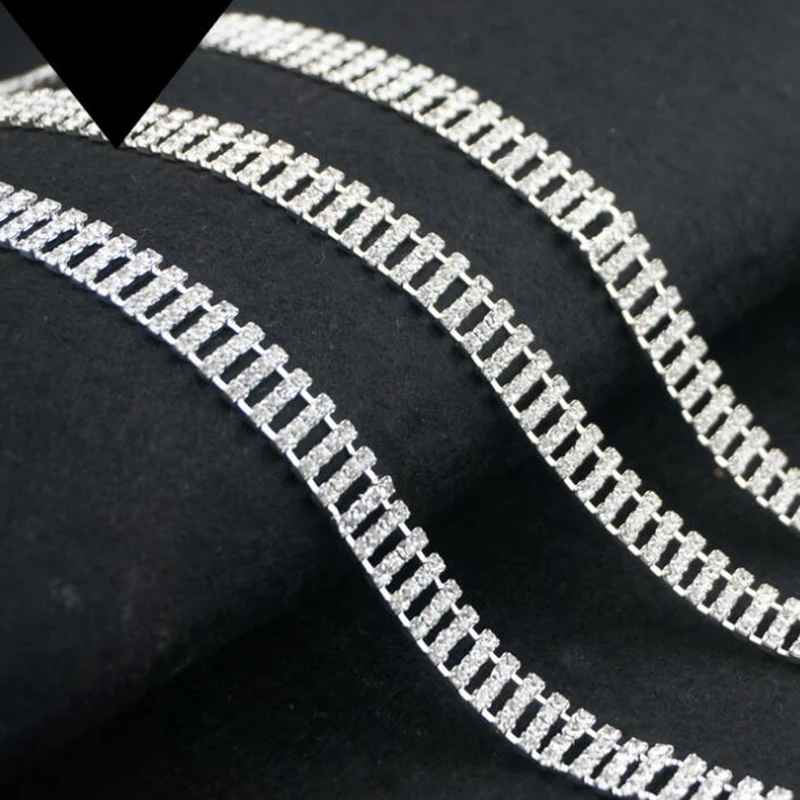 10-20Yards Stunning Crystal Rhinestone Trim Silver Stone Chain Applique Bridal Dress Trimming Decoration Sewing Crafts