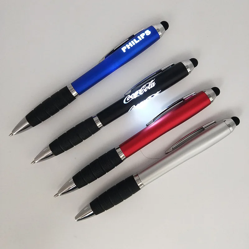 

500pcs/set LED Light Logo Ballpoint Pen Stylus LED LOGO Pen Advertising Promotional Gifts Pens Custom LOGO