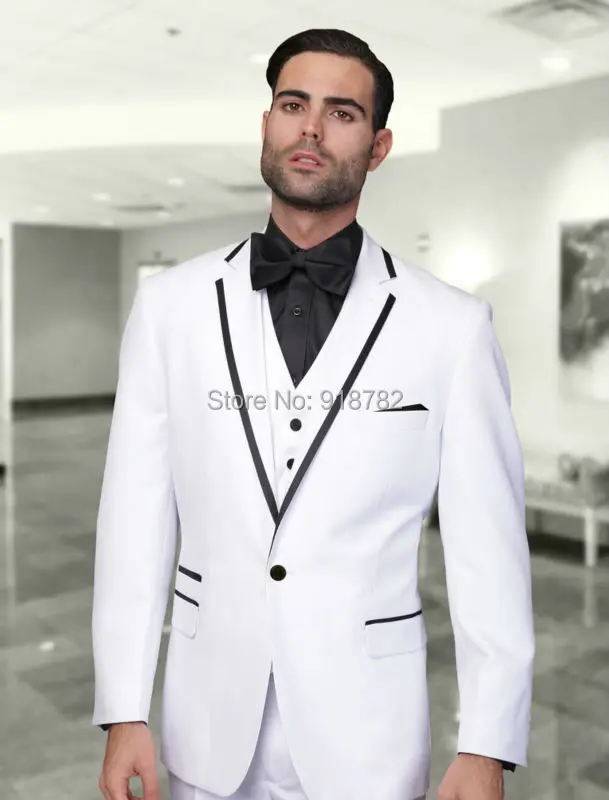 

2016 New Arrival Tuxedos White Men Suits Slim Fit Wedding Suits Groomsmen Groom Suits Bridegroom (Jacket+Pants+Vest+Bow)