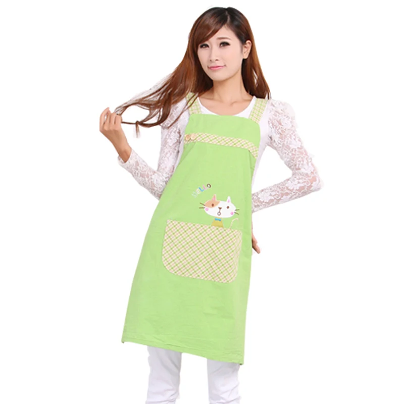 Classic Style Cute Tea Shop Kindergarten Apron Women Adult Work Wear Gown Cotton Overall Pinafore Logo Print