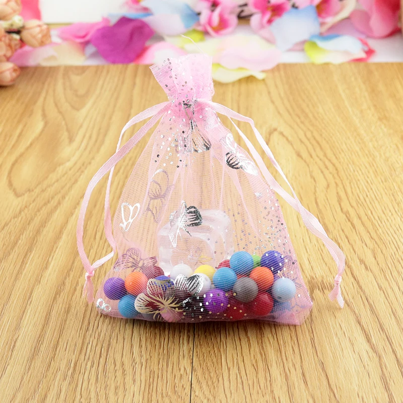 Mini bolsa organizadora com estampa de borboleta, bolsa de presente de casamento, multicores, 7x9cm, 100