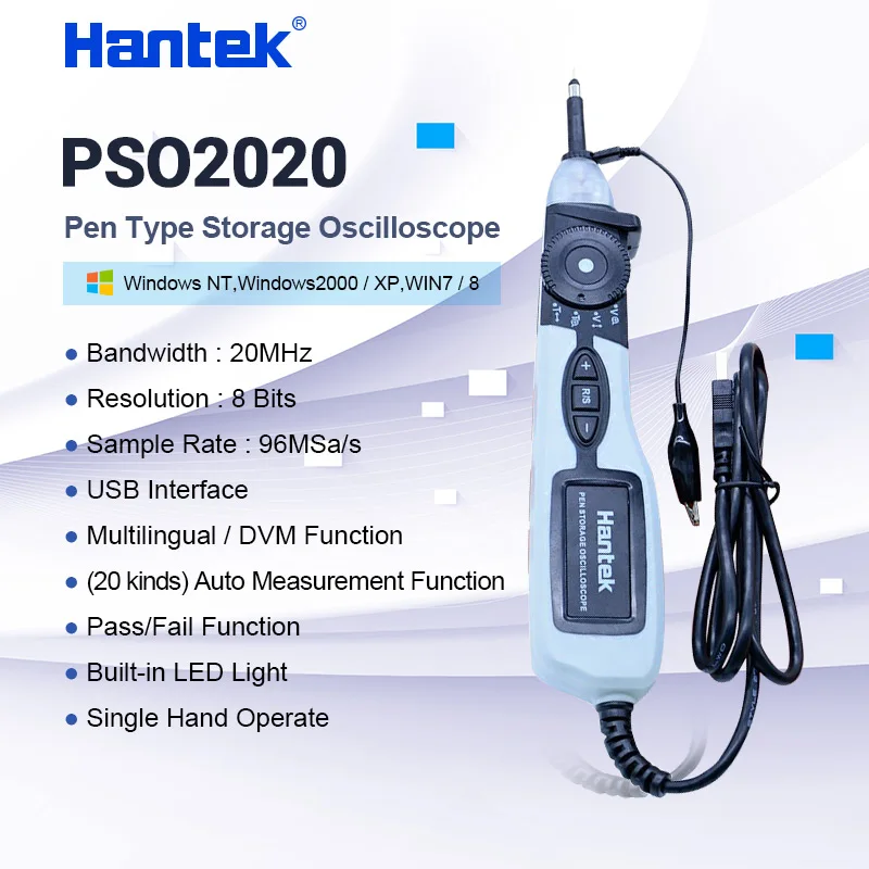 

Hantek PSO2020 USB Pen type Storage Digital Oscilloscope USB 1 Channel Portable Storage Oscilloscope 96MSa/s 20MHz Bandwidth