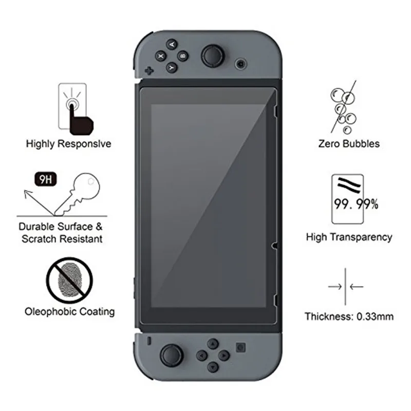 ORBMART 9H Explosion-proof HD Tempered Glass Screen Protector Full Cover Protective Films For Nintendo Switch NS