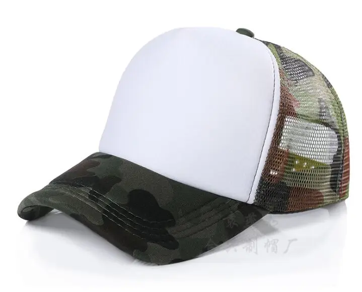 100% acrilico Logo personalizzato Camo berretti da Baseball stampa fai da te Logo Snapbacks cappelli adulto estate Camouflage Mesh Net Trucker