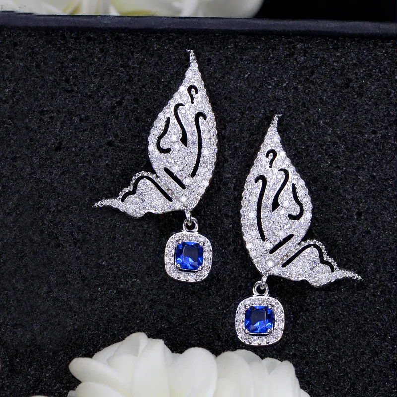 CWWZircons New Trendy Dangling Yellow Cubic Zirconia Pave Lovely Cute Fly Butterfly Shaped Drop Earrings for Women CZ191