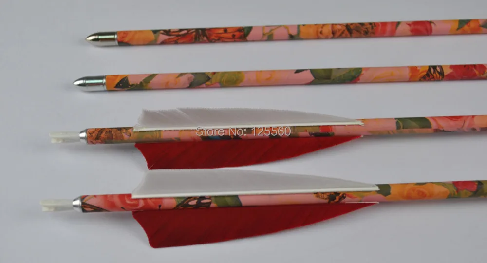 pink camo carbon fiber arrow turkey feather 36 pieces spine 400 archery bow shooting