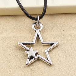 New Fashion Tibetan Hollow Double Star Pendant Necklace Choker Charm Black Leather Cord Factory Price Handmade Jewelry