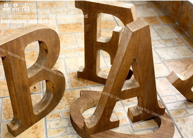 Free shipping 4Piece /lot Vintage Retro Large Finishing Wooden  Letter Home Decoration Props 23cm High  A-Z Standing Alphabet