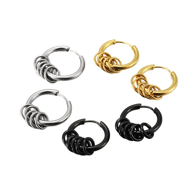 Men/Women Punk Stainless Steel Earrings Small Circle Round Wire Earrings  Anti-allergic 316L Stainless Steel Ear ring Jewelry