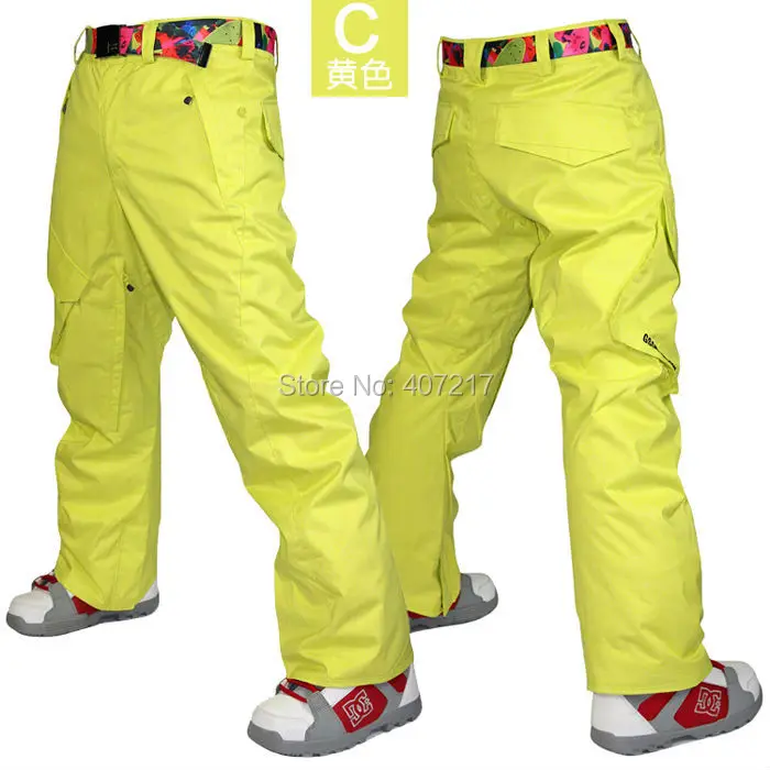 

Mens Insulated Ski Pants Yellow Outdoor Snowboarding Climbing Hiking Trousers Gray Padded Snow Pants Waterproof 10K Free Ship