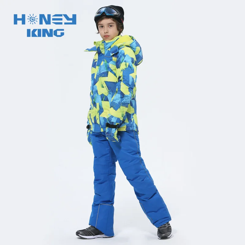 Boys Ski Sets Winter Waterproof Windproof Kids Ski Jacket Children Outdoor Warm Thermal Hooded Snowboard Camping Sports Suits