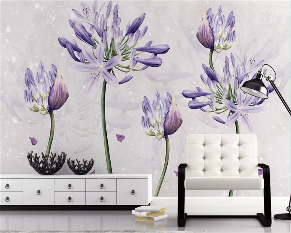 

Beibehang 3D Wallpaper American Small Fresh Lavender Pastoral Wallpaper Living Room Bedroom TV Wall wallpaper papel de parede