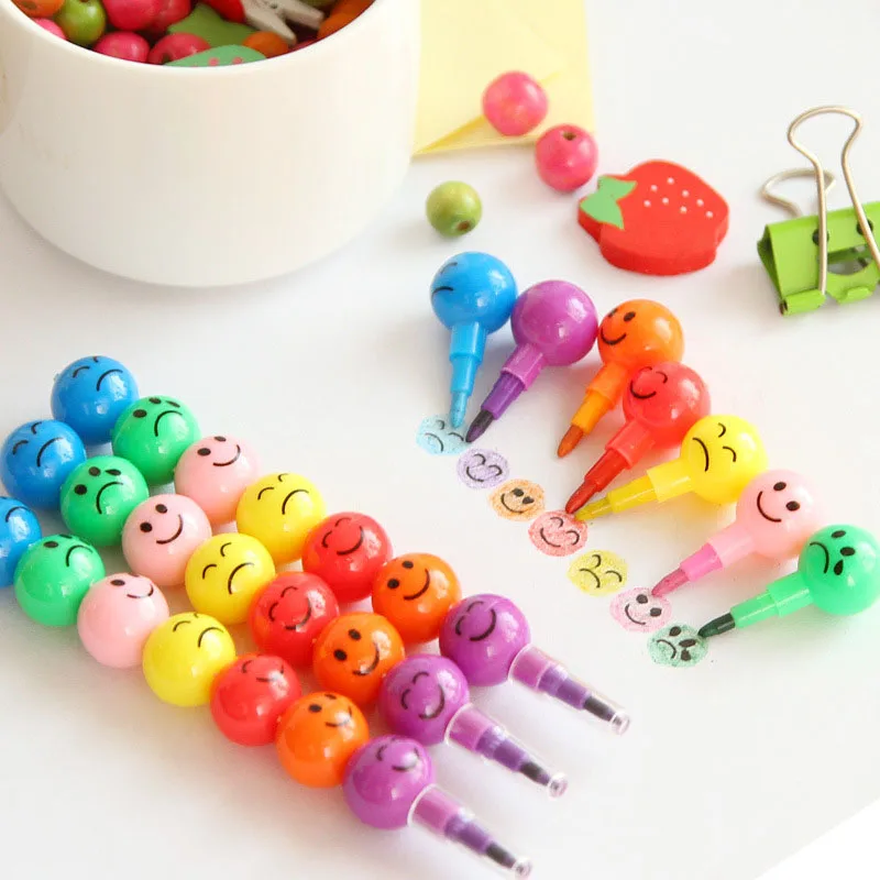 4PCS Removable Cute Candy Color Smiley Face Crayons Painting Crayons Children Holiday Birthday Party Small Gifts Graffiti Pens