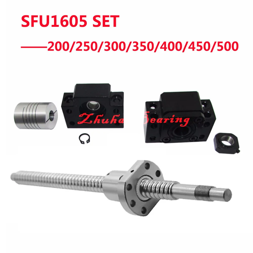 sfu1605-set-end-machined-sfu1605-length-200-250-300-350-400-450-500-mm-ball-screw-c7-1605-ball-nut-bk-bf12-coupler