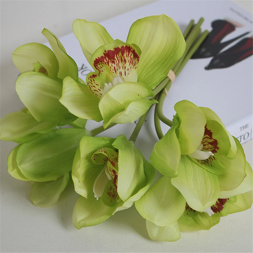 Real Touch cymbidium 6 flower heads/piece artificial flower cheap orchid artificial orchid decoration flower for home decoration