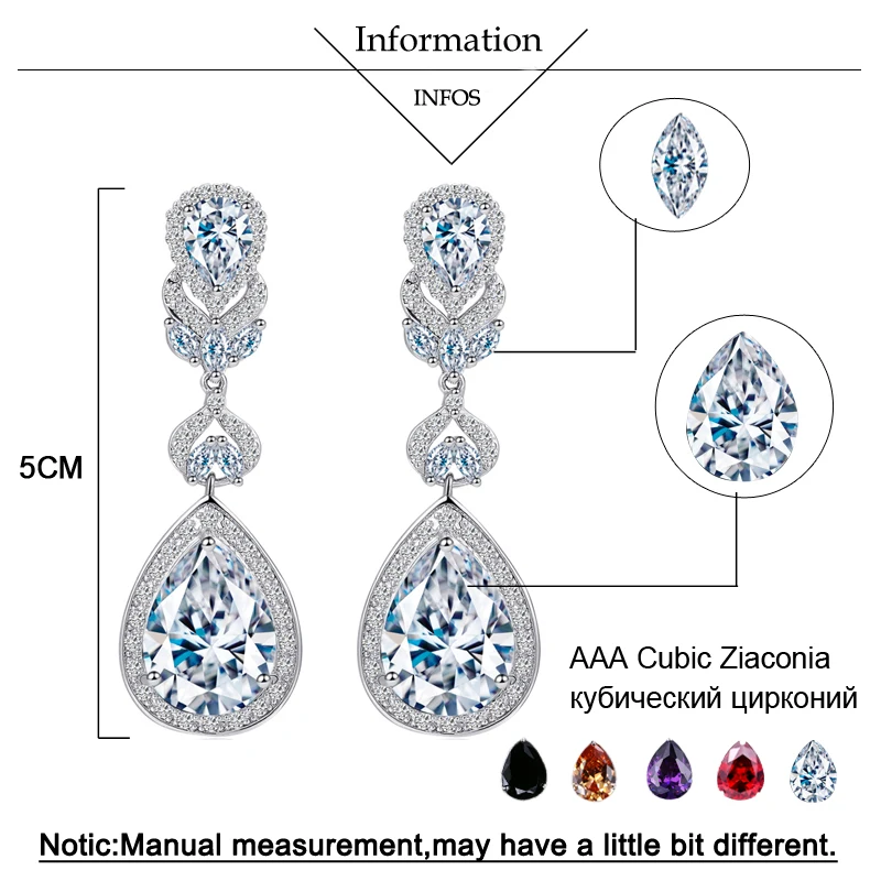 BeaQueen European American Luxury Purple Crystal Earrings Pear Cut Long Drop Women Wedding Earrings with Cubic Zirconia E024