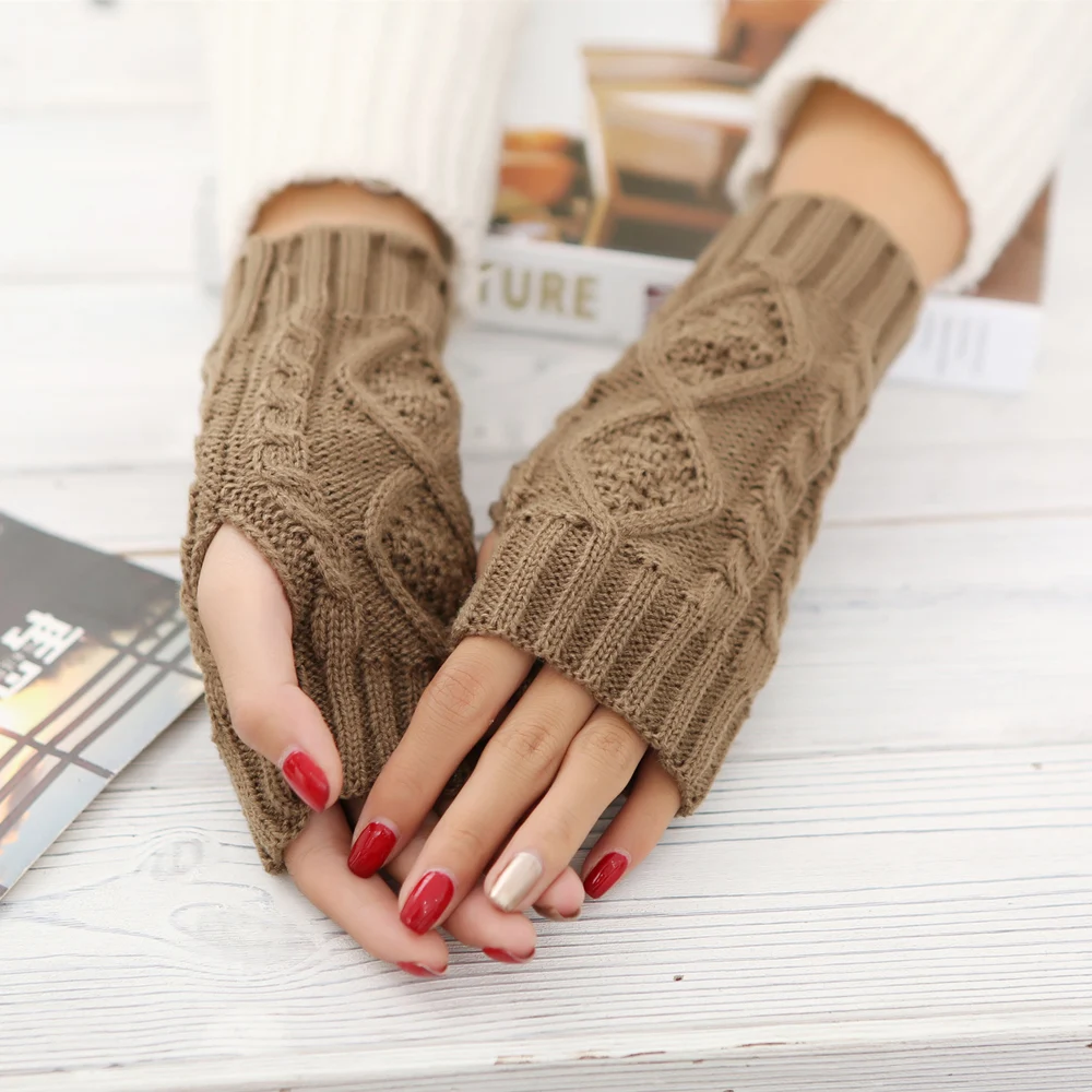 Fashion Gloves Women Winter Hand Arm Crochet Knitting Fingerless Gloves For Women Ladies Warm Mittens Femme Hiver Guantes Mujer