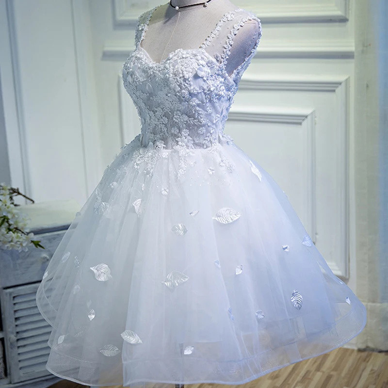 AnXin SH sposa di lusso fiore pizzo innamorato principessa illusione foglia bianca abiti da sera corti personalizzati piccolo abito bianco