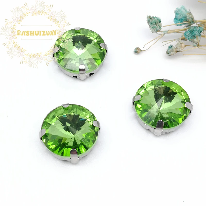 Best-selling Circular Satellite Light green Crystal Glass Sewing Rhinestones Whith Claw DIY Jeans Woman and Wedding Dresses