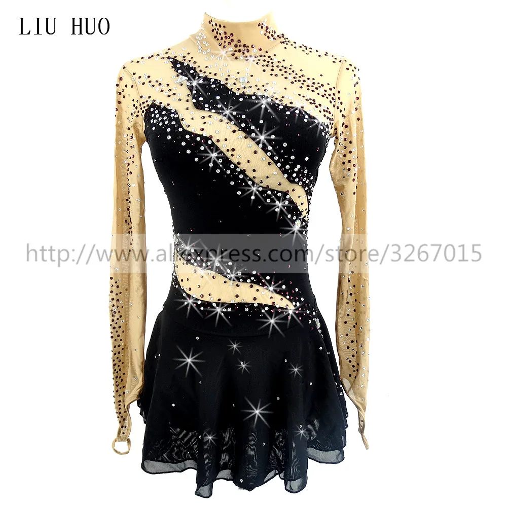 LIUHUO Ice Figure Skating Dress Women\'s Girls Black Aldult Competition Performance Costume Leotard Rhythmic Gymnastics Roller