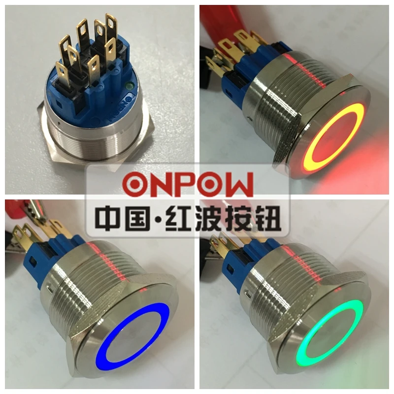 ONPOW 22mm Momentary Tri-color RGB LED ring LED Stainless steel Pushbutton switch (GQ22-11E/RGB/12V/S/new) CE, ROHS