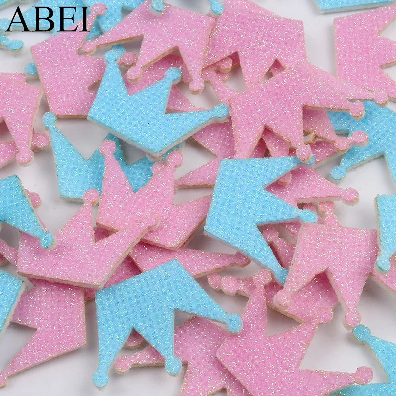 50pcs/lot Glitter Crown Patch Pink/Blue Felt Pads DIY Wedding Baby Shower Party Scrapbook Card Decoration Craft Fabric Patches