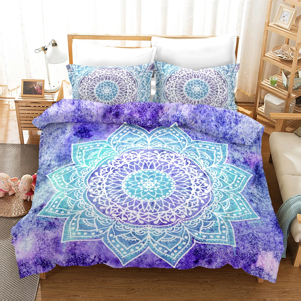 Fanaijia Boho Bed Linen watercolor Mandala Bedding Set Queen Size Bohemian Duvet Cover with Pillowcase Set