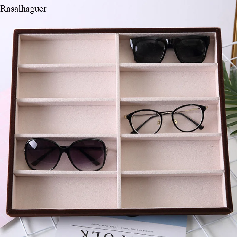 Packaging Jewelry Organizer Tray Fashion Cases New Beige Velvet 10Grids Sunglasses Display Box Glasses Stand Display Jewellery