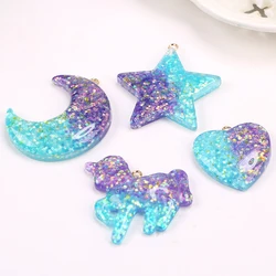 10Pcs Resin Charms Glitter Unicorn Moon Star For Keychain Pendant Necklace DIY Making