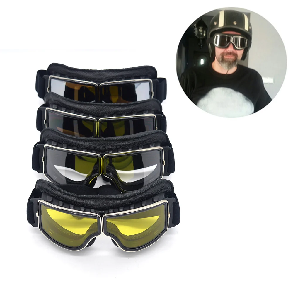 고품질 오토바이 고글 파일럿 오토바이 고글 가죽 레트로 제트 헬멧 안경 사이클링 오프로드 승마 Steampunk 고글