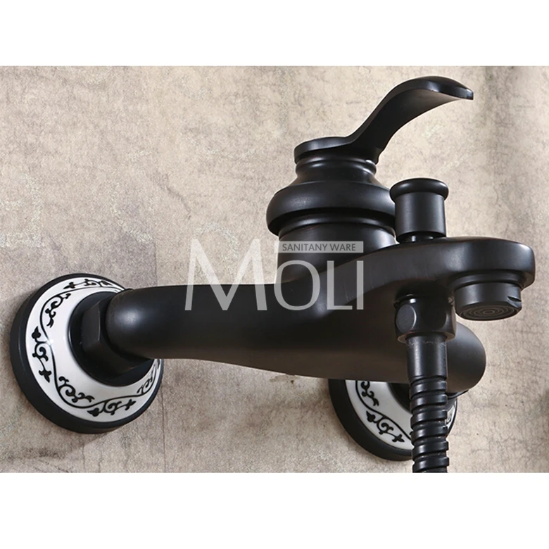 Wall Mounted Oil-rubbed Bronze Shower Faucet Black Single Handle Bath And Rain Shower Faucets With Hand Shower ML87B