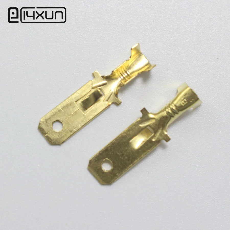 50pcs Copper 6.3 Crimp Terminal 6.3mm Uninsulated Spring Connector 6.3mm Male Cold Terminal for Car Auto Bike ect