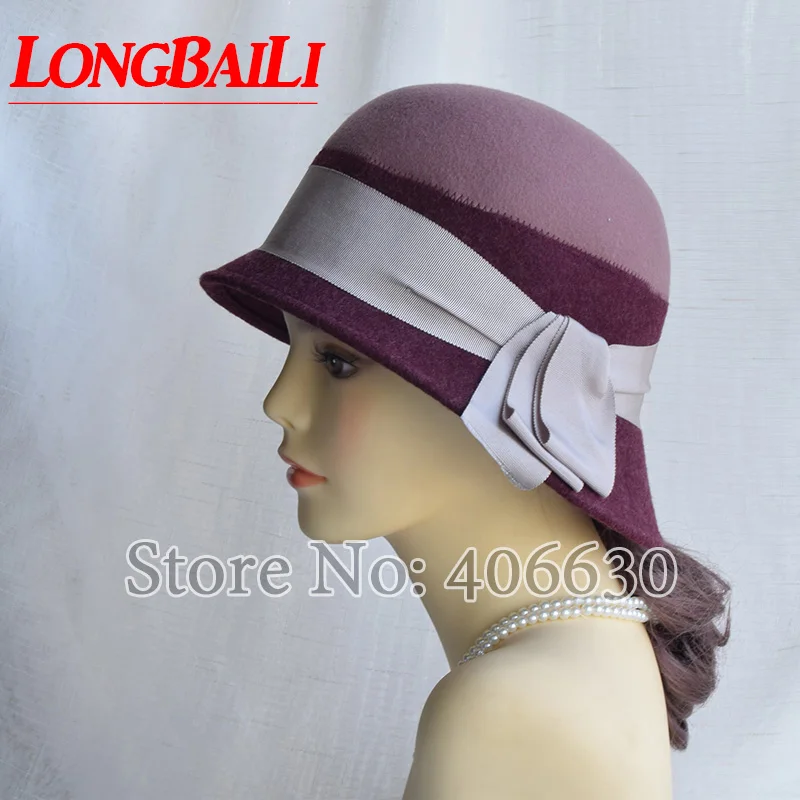 

Quality Elegant Patchwork Winter Wool Felt Cloche Hats Women Chapeu Fedoras Bucket Hats Female Free Shipping PWSX030