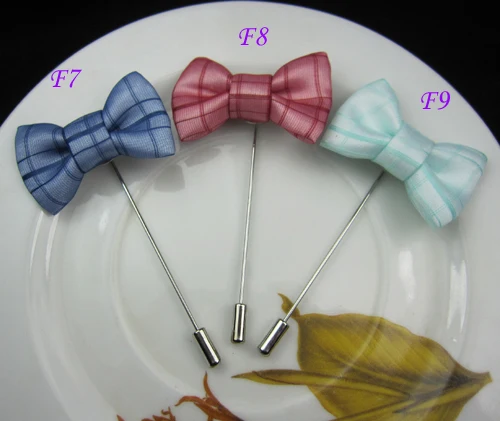 Free shipping!newest 24PCS/LOT  4CM men plaid bow tie lapel pins men stick pins 9color for your choice