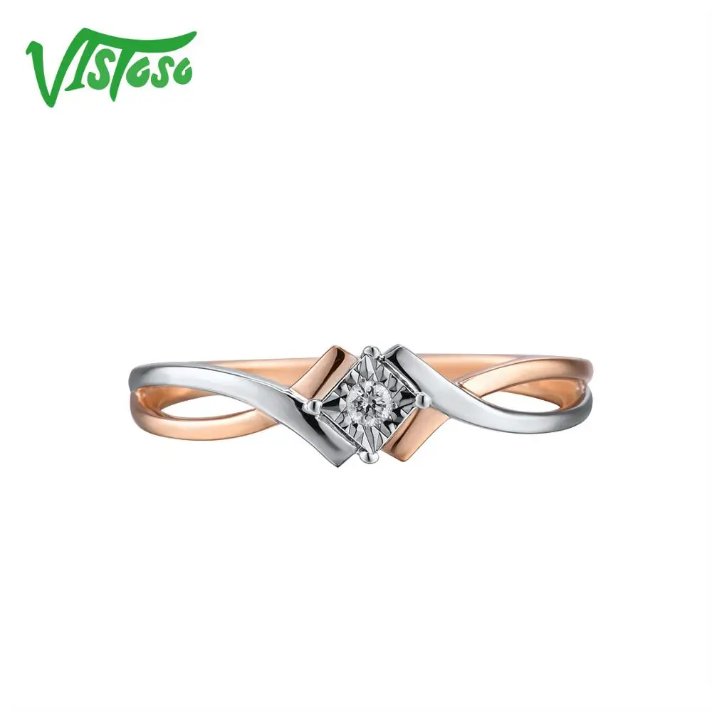 VISTOSO Pure 14K 585 Two-Tone Gold Sparkling Illusion-Set Miracle Plate Diamond Ring For Women Anniversary Trendy Fine Jewelry