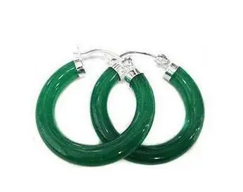 

New Pretty green jade jewelry 925 sterling silver Hoop earring