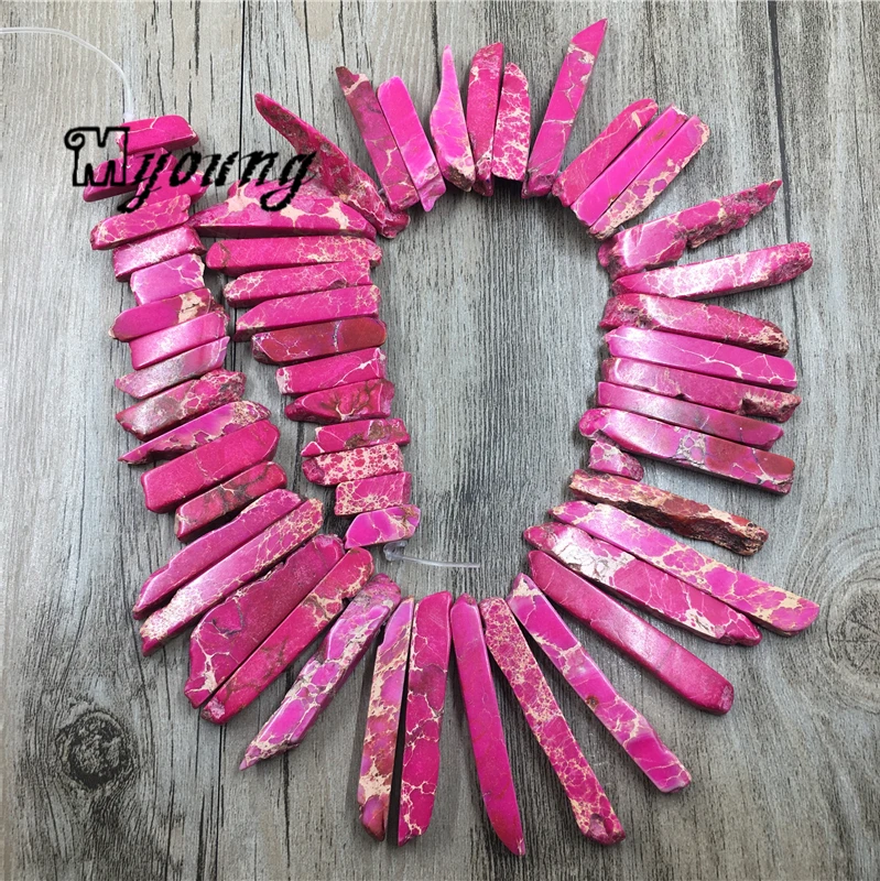 Fuchsia Imperial Jaspers Stick Slice Beads, Natural Emperor Stone Column Beads, Hot Spike Point Jewelry DIY Findings, MY1665