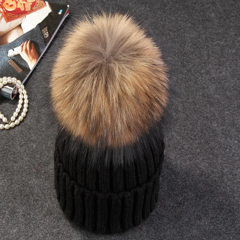 Xthree Real Fur Pom Poms Knitted Winter Hat for Women Hat Beanies Skullies Brand New Thick Female Cap  Skullies Beanies