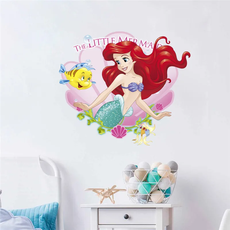 Cartoon the Little Mermaid Wall Stickers For Kids Rooms Wall Decal Mural Poster Art Girls Room Decor