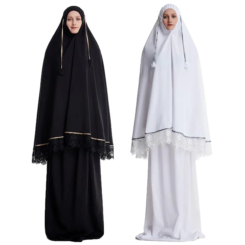 Vestuário de Oração Ramadã Muçulmano para Mulheres, Cobertura Completa com Longo Hijab, Thobe, Abaya e Conjunto Vestido, Manto Islâmico, Lady, 2 Peças