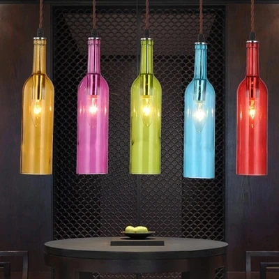 

IWHD Color Glass Bottle Led Pendant Lights Loft Style Edison Vintage Hanging Lamps Diningroom Home Lighting Luminaire Suependu