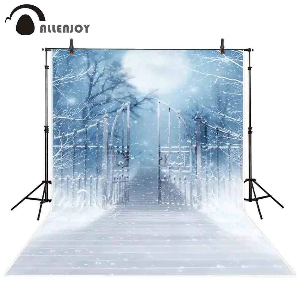 Allenjoy Musim Dingin Gate Fotografi Bokeh Latar Belakang Alam Jalan Salju Latar Belakang Photobooth Photo Studio Photocall Kain Baru
