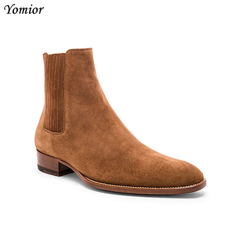 High Quality Brand Pointed Toe Chelsea Boots Genuine Leather Men Ankle Boots Business Office Banquet Fashion Big Size Shoes